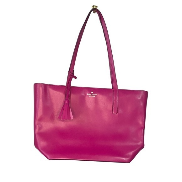 Kate Spade New York Pink Leather Tote Bag Tassel Accent with Dust Cover